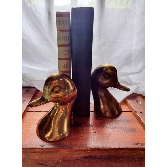 Brass duck head statues,book ends,ducks,brass decor - Picture 2 of 5
